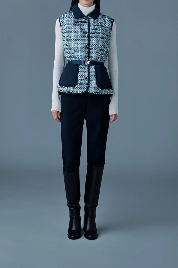 Mackage Francine-TW Mix Media Light Down Tweed Vest Sky Blue Multi