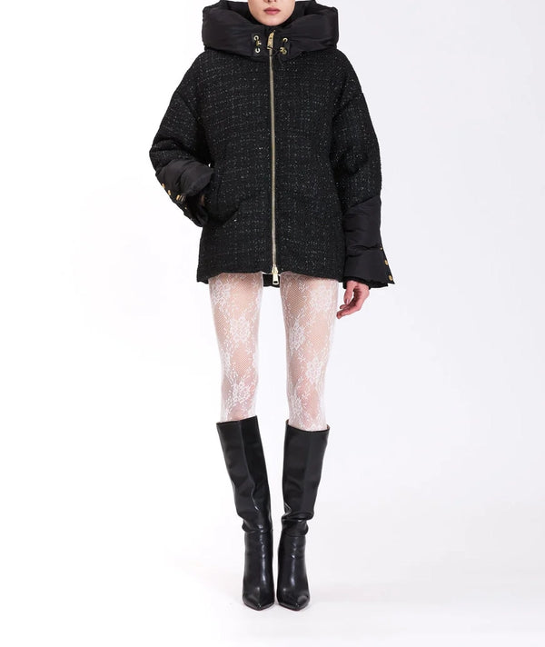 Nicole Benisti Montague Tweed Puffer Jacket Black