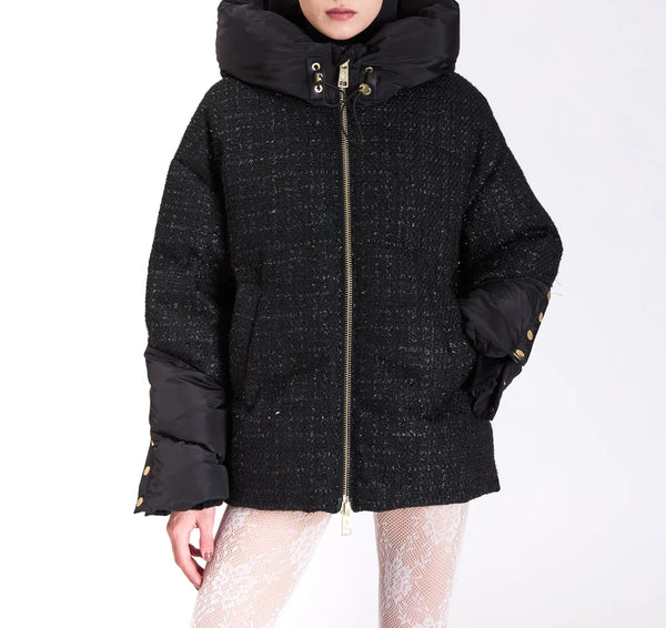 Nicole Benisti Montague Tweed Puffer Jacket Black