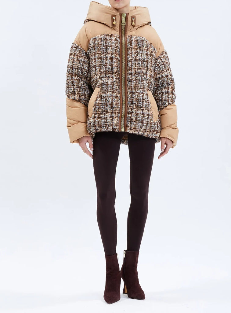 Nicole Benisti Matignon Tweed Puffer Jacket Mocha